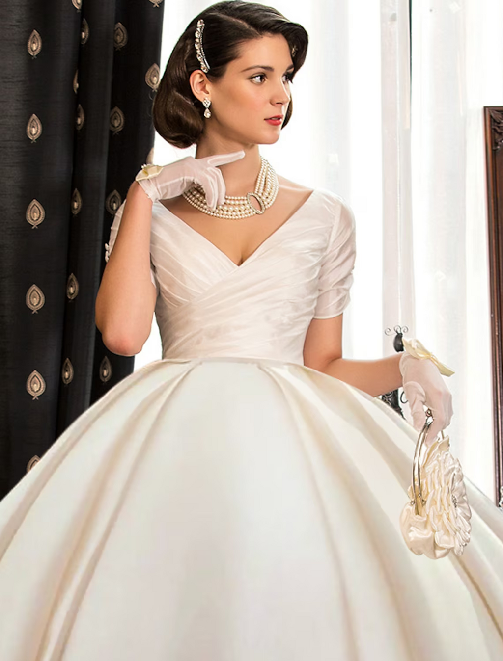 Engagement Formal Wedding Dresses Court Princess Short Sleeve V Neck With Ruched