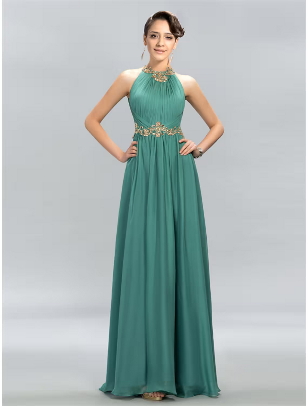 Wedding Guest Dresses Maxi Dress Party Wear Floor Length Sleeveless Halter with Ruched Appliques