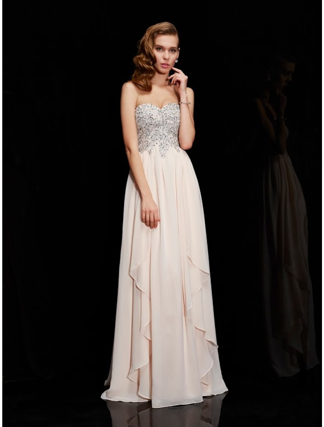 Sparkle Shine Dress Formal Floor Length Sleeveless Strapless with Rhinestone Ruffles