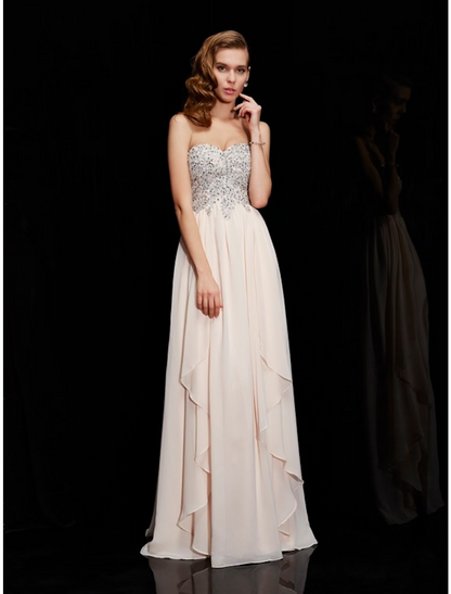 Elegant Red A-Line Strapless Sleeveless Classic-Back Floor-Length Prom Dress