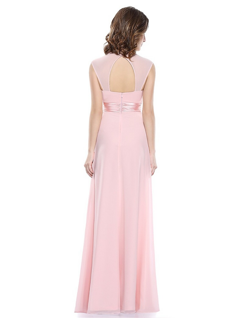 Evening Gown Beautiful Back Dress Wedding Guest Floor Length Sleeveless Scoop Neck with Ruched