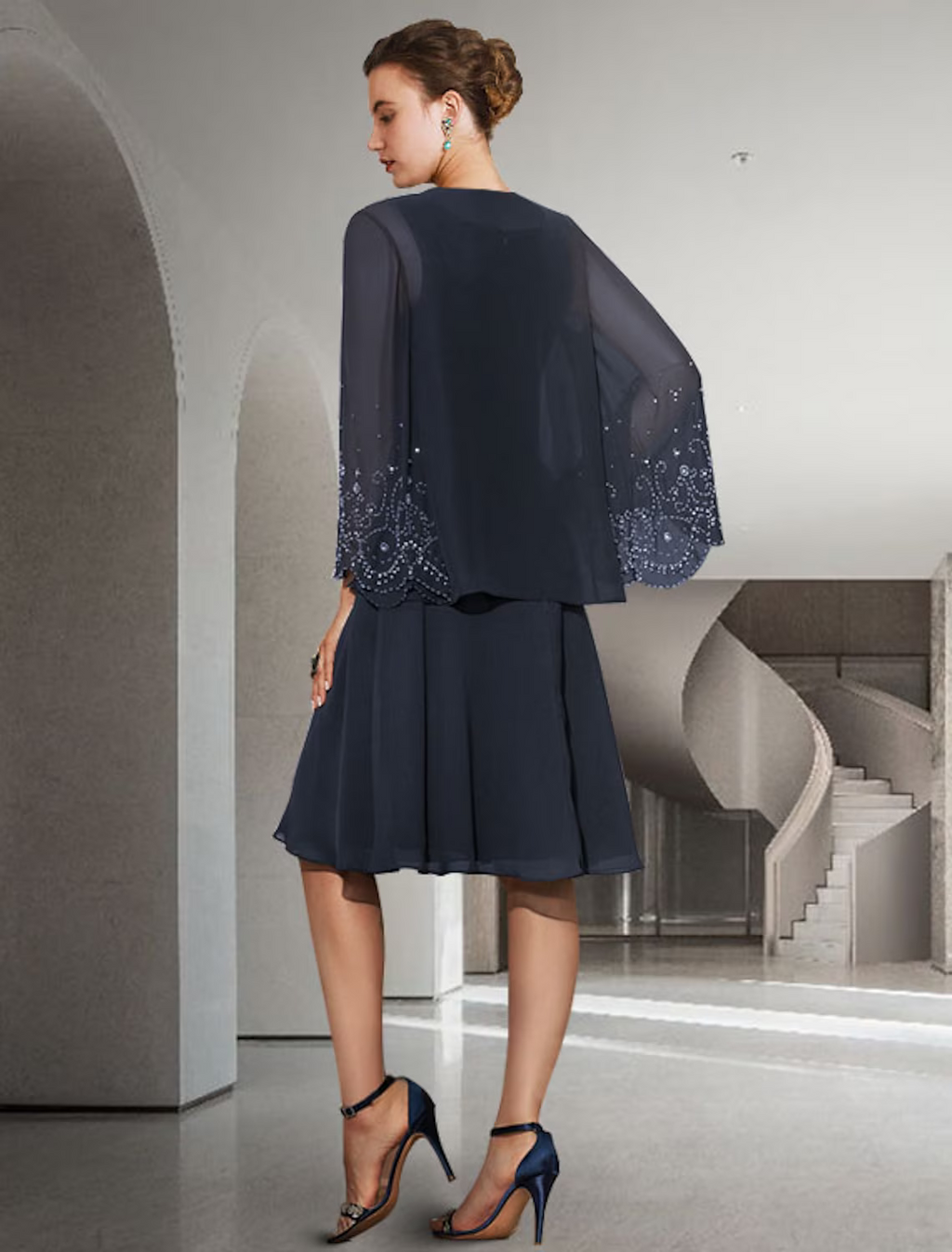 Two Piece A-Line Mother of the Bride Dress Elegant Knee Length Sleeveless with Pleats Beading