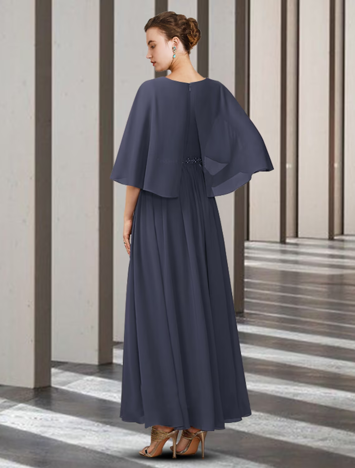 Mother of the Bride Dress Elegant V Neck Ankle Length Half Sleeve with Sash Ribbon Pleats