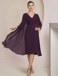 Two Piece Mother of the Bride Dress Formal Wedding Guest Elegant V Neck Knee Length Short Sleeve Dresses with Appliques
