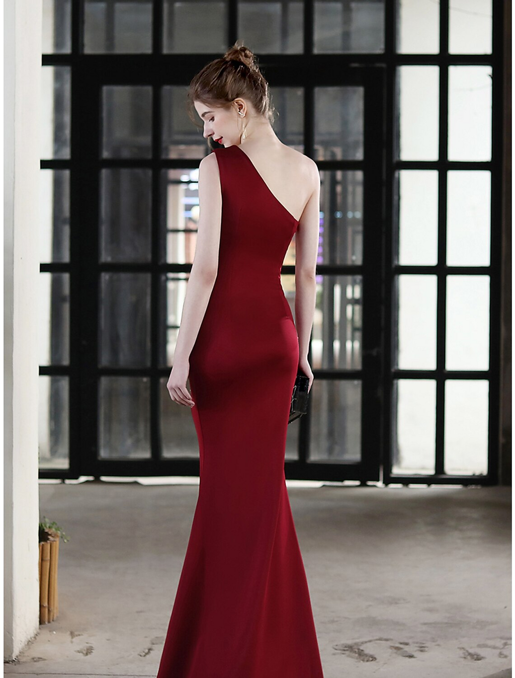 Evening Gown Sexy Dress Wedding Guest Floor Length Sleeveless One Shoulder with Crystals