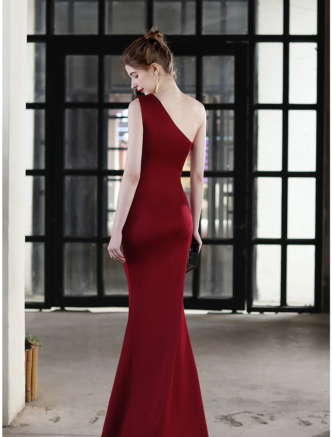 Evening Gown Sexy Dress Wedding Guest Floor Length Sleeveless One Shoulder with Crystals