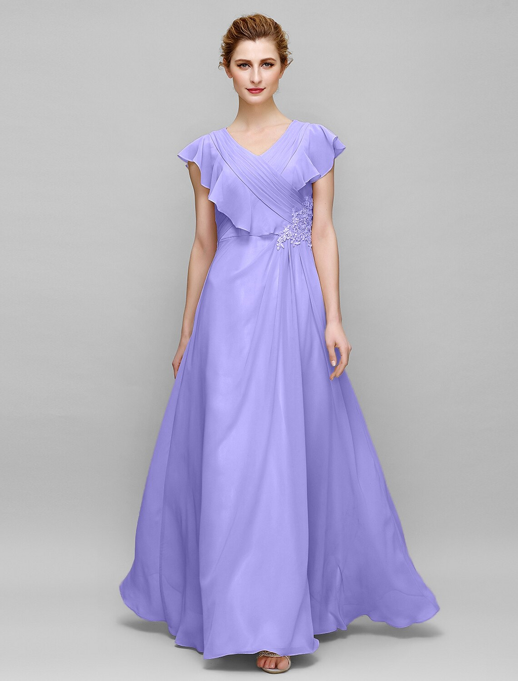 Mother of the Bride Dress Plus Size Elegant V Neck Floor Length Sleeveless with Criss Cross Appliques