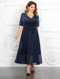 Mother of the Bride Dress Plus Size Elegant V Neck Ankle Length Half Sleeve with Appliques