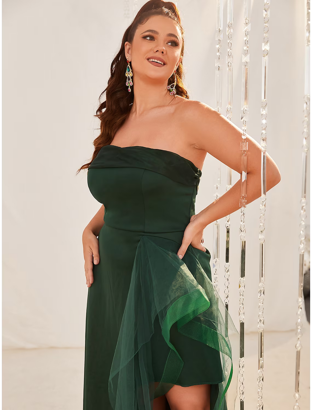 Wedding Guest Dresses Plus Size Dress Formal Sleeveless Strapless with Slit
