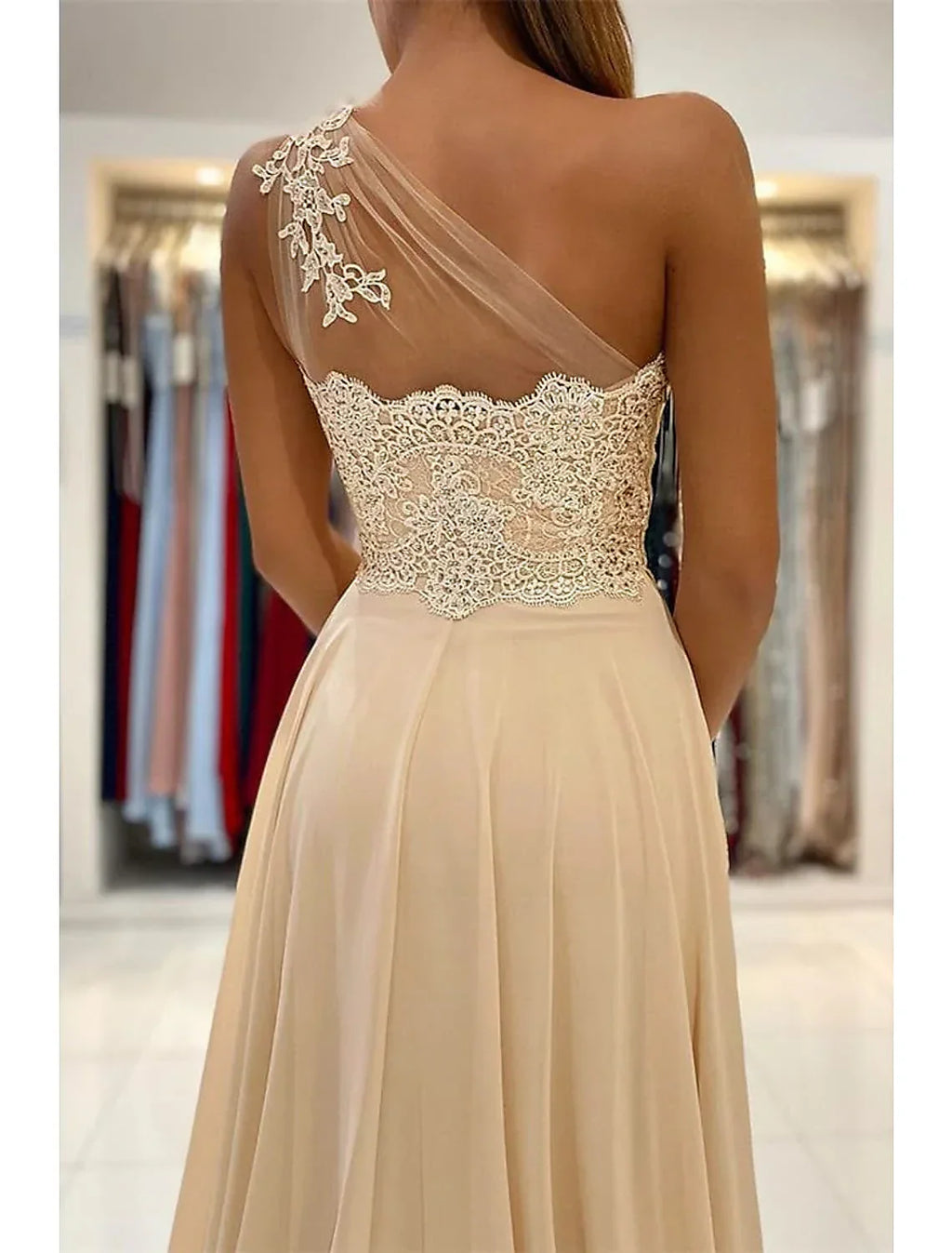 Sexy Dress Formal Wedding Guest Court Train Sleeveless One Shoulder with Slit Appliques