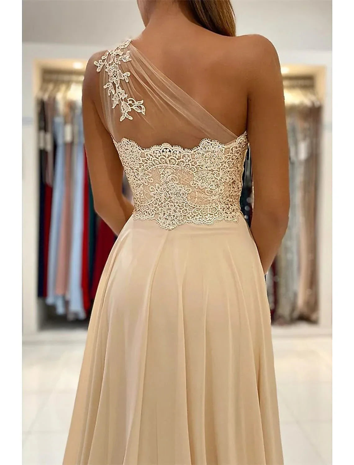 Sexy Dress Formal Wedding Guest Court Train Sleeveless One Shoulder with Slit Appliques