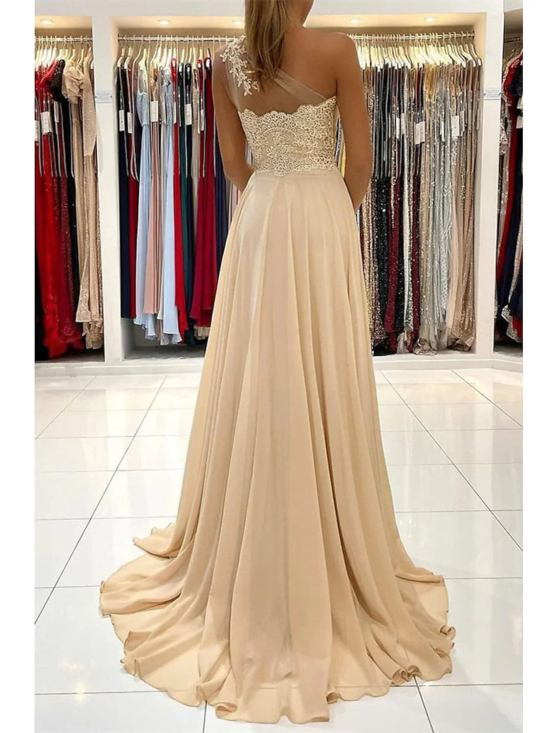 Sexy Dress Formal Wedding Guest Court Train Sleeveless One Shoulder with Slit Appliques