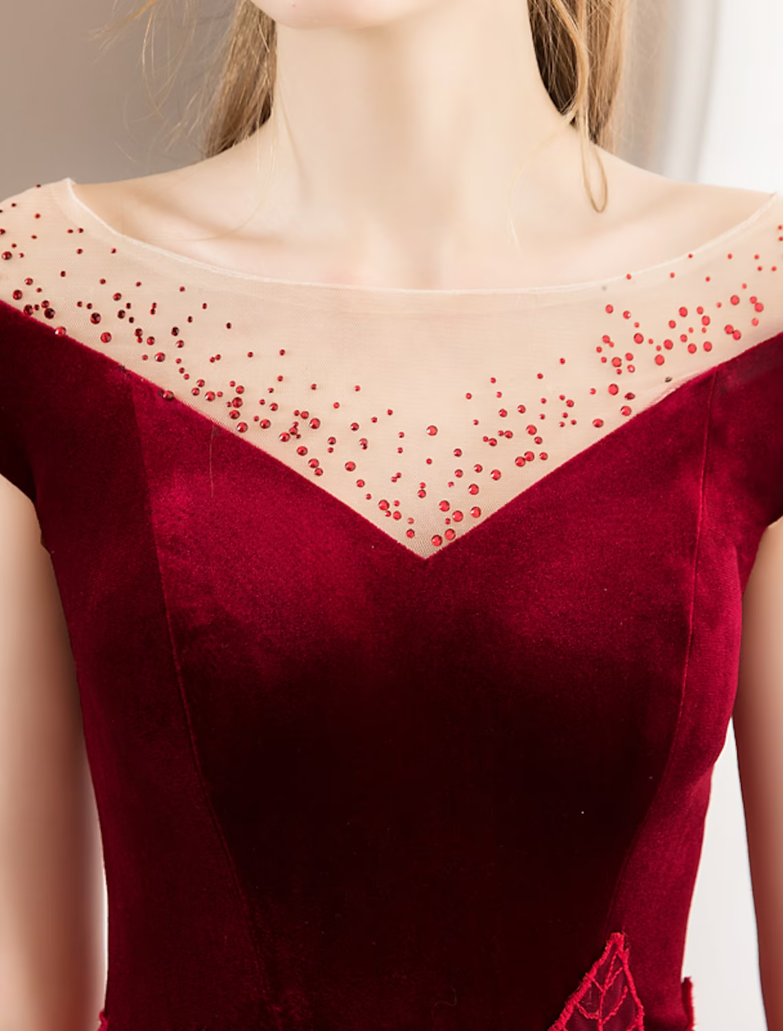 Glittering Dress Engagement Floor Length Short Sleeve Jewel Neck with Pleats Crystals Pattern Print