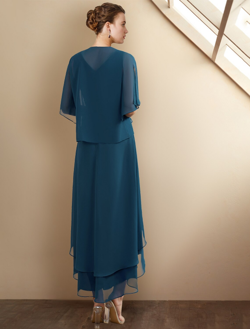 Mother of the Bride Dress Elegant High Low V Neck Asymmetrical Sleeveless Wrap Included with Beading Cascading Ruffles Side-Draped