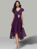 Wedding Guest Dresses Elegant Dress Cocktail Party Short Sleeve V Neck with Rhinestone Evening Dresses