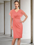 Mother of the Bride Dress Elegant V Neck Knee Length Short Sleeve with Ruched