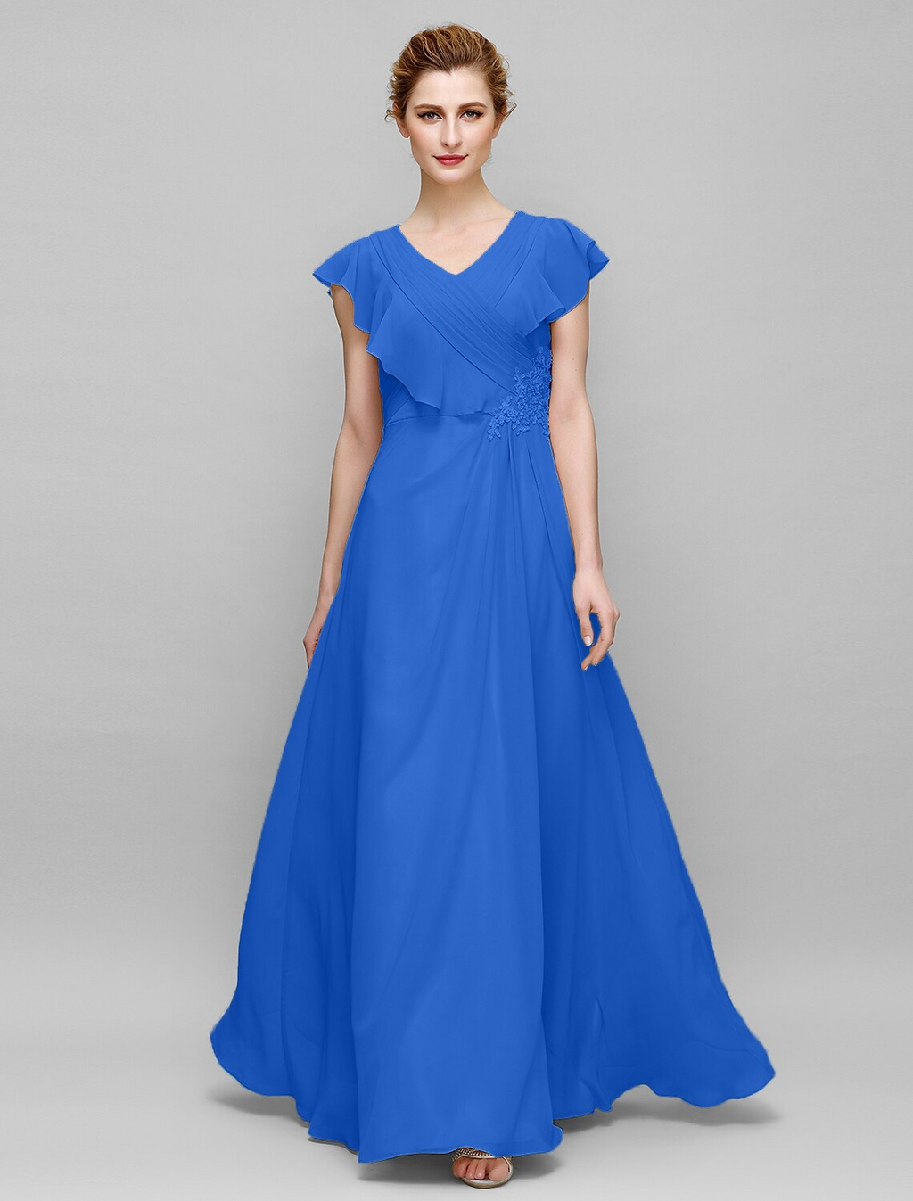 Mother of the Bride Dress Plus Size Elegant V Neck Floor Length Sleeveless with Criss Cross Appliques
