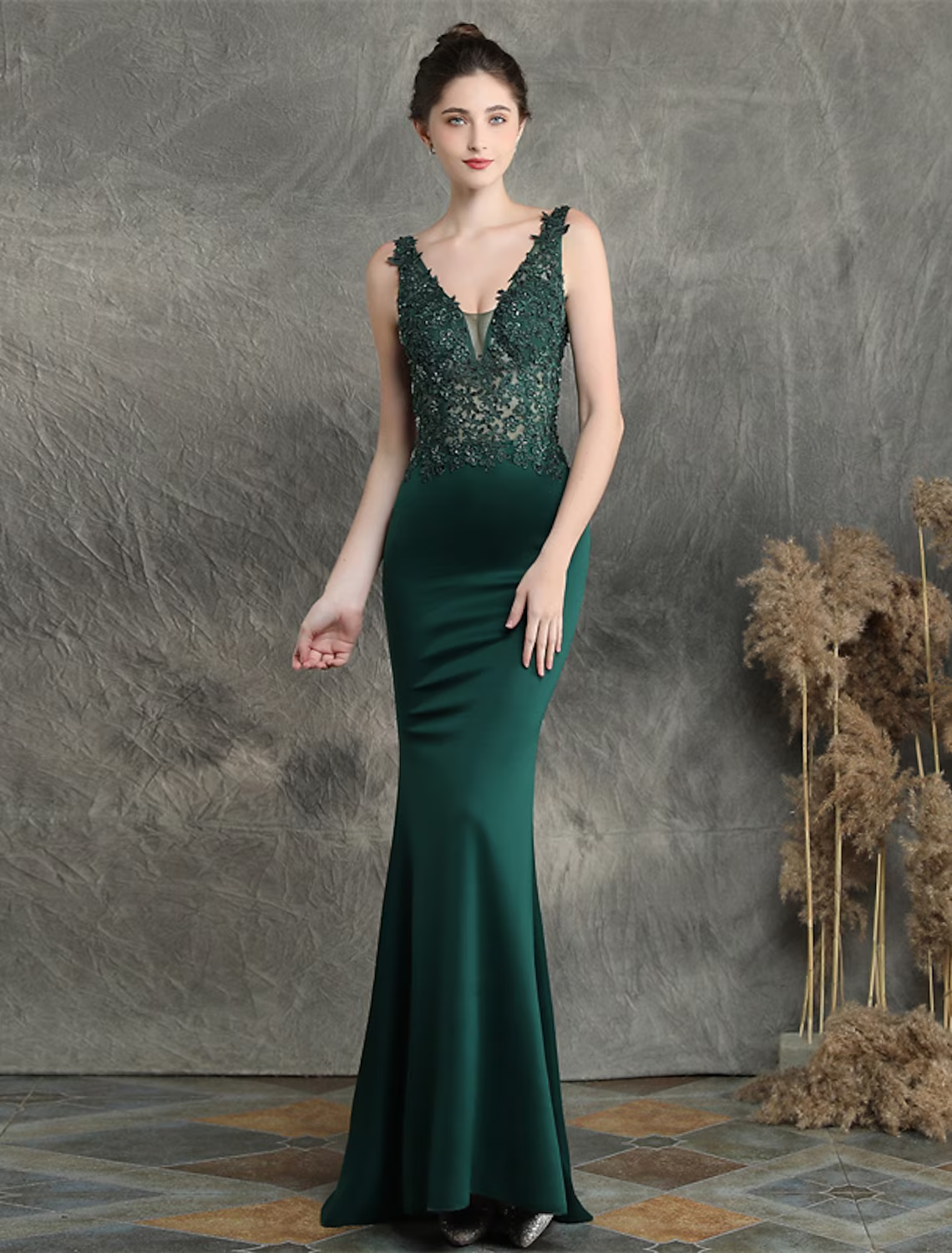 Evening Gown Elegant Dress Formal Sleeveless V Neck Blend with Beading Applique