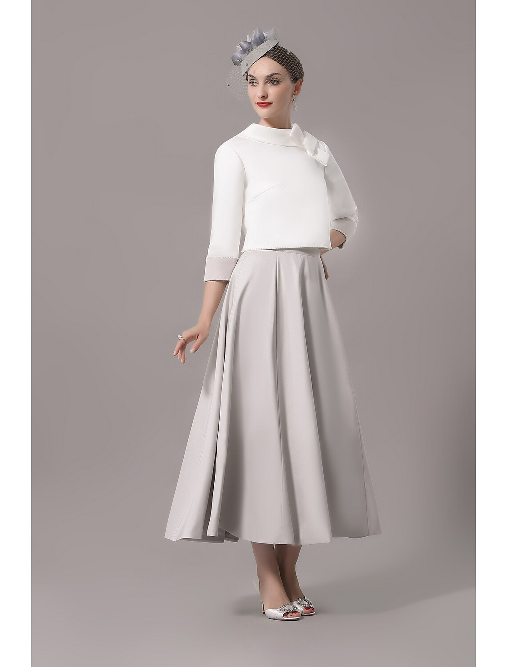 Two Piece Mother of the Bride Dress Church Elegant Ankle Length Sleeve with Bow(s)