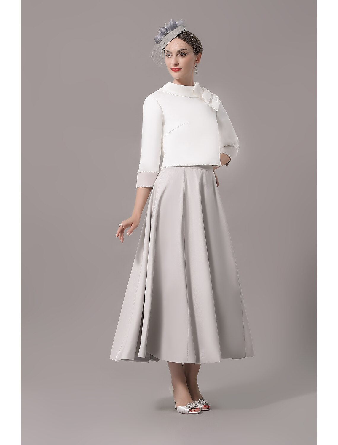 Two Piece Mother of the Bride Dress Church Elegant Ankle Length Sleeve with Bow(s)