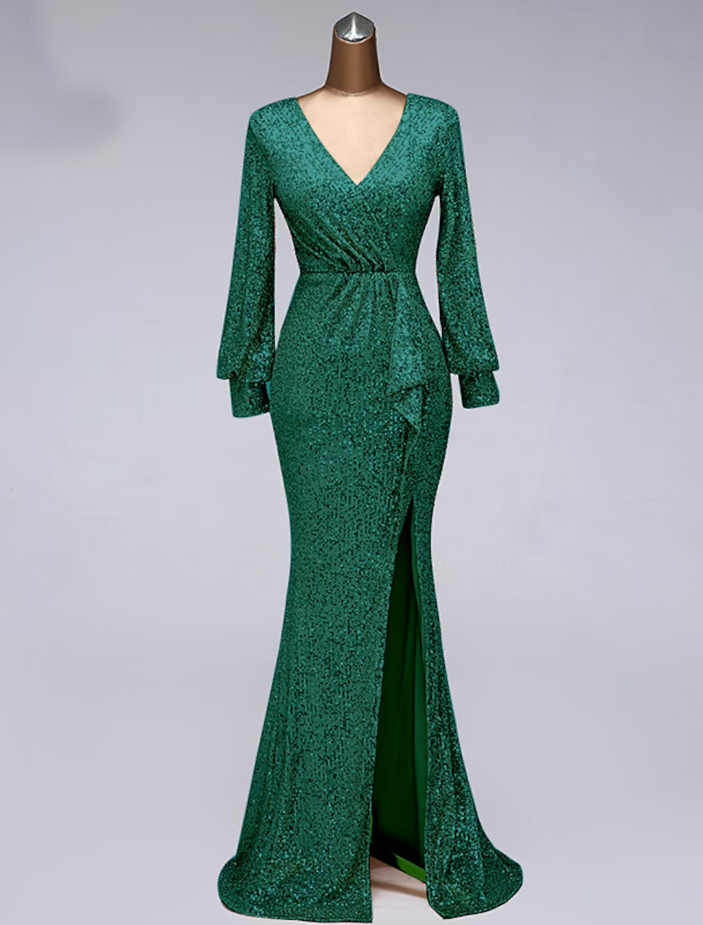 Evening Gown Elegant Dress Wedding Guest Floor Length Long Sleeve V Neck with Slit