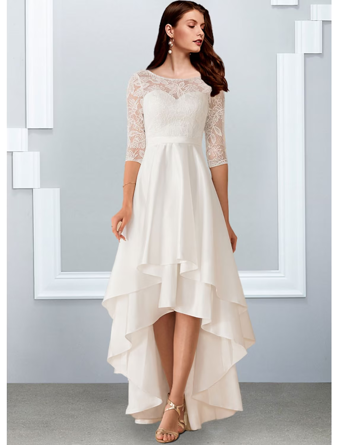 White Bachelorette Party Little Dresses Wedding Dresses Asymmetrical A-Line Half Sleeve With Cascading Ruffles