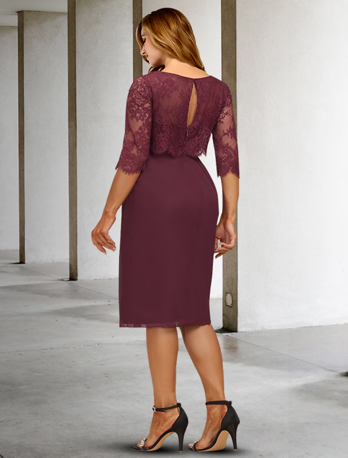 Plus Size Curve Mother of the Bride Dresses Vintage Dress Formal Knee Length Half Sleeve Jewel Neck with Pleats Appliques