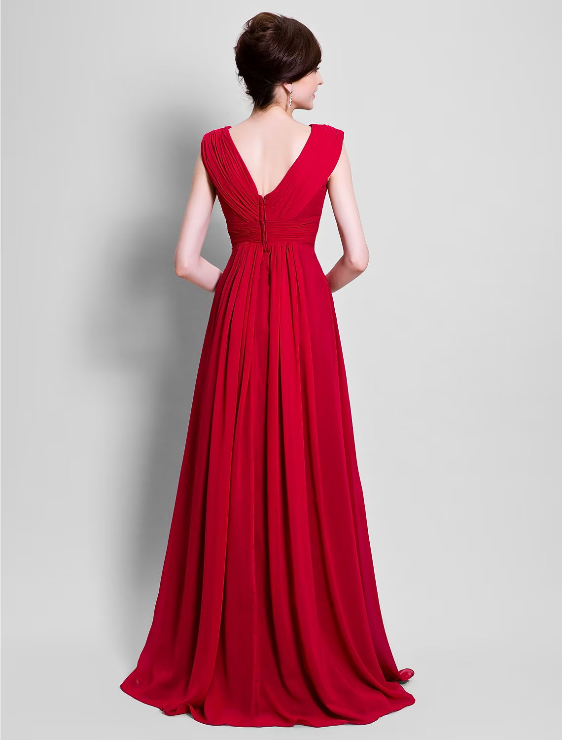 Mother of the Bride Dress Open Back V Neck Floor Length Sleeveless with Beading Side Draping