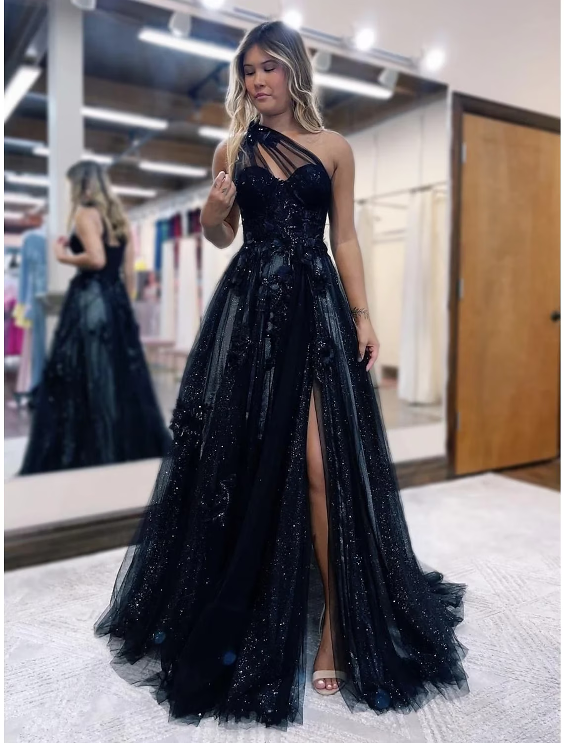 Formal Sleeveless One Shoulder Backless with Pleats Appliques