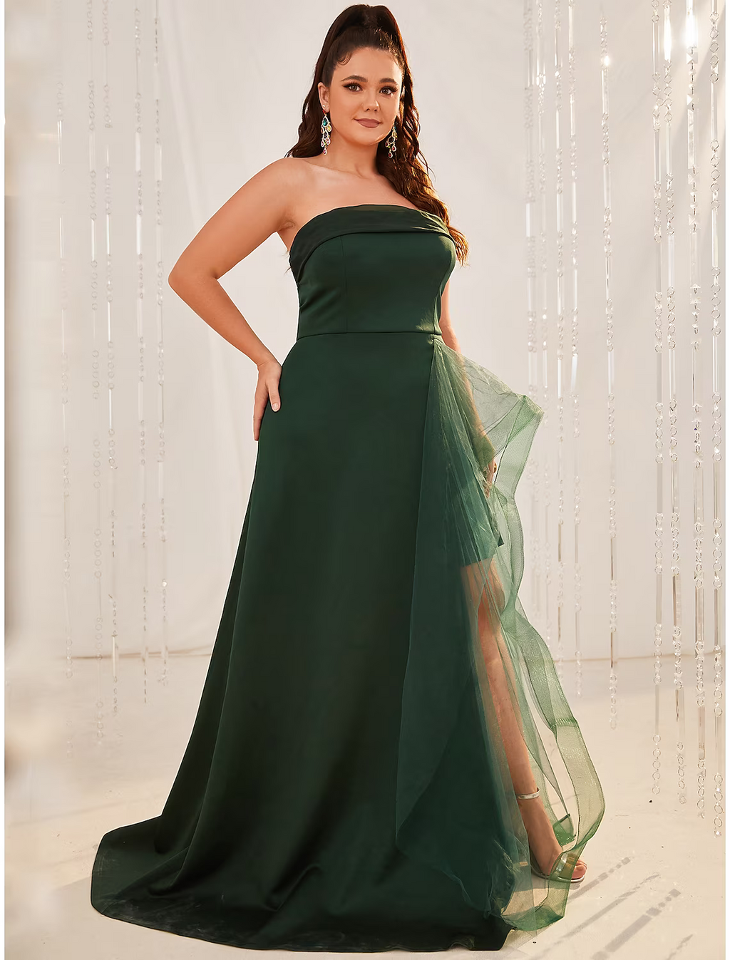 Wedding Guest Dresses Plus Size Dress Formal Sleeveless Strapless with Slit