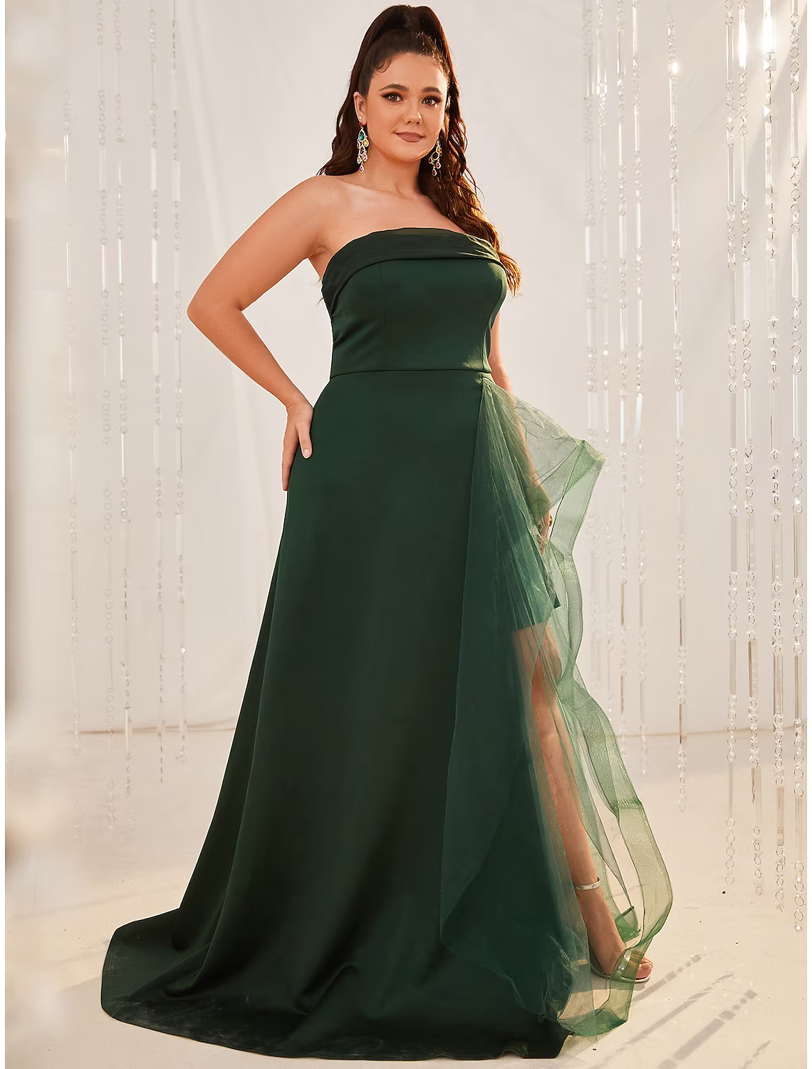 Wedding Guest Dresses Plus Size Dress Formal Sleeveless Strapless with Slit