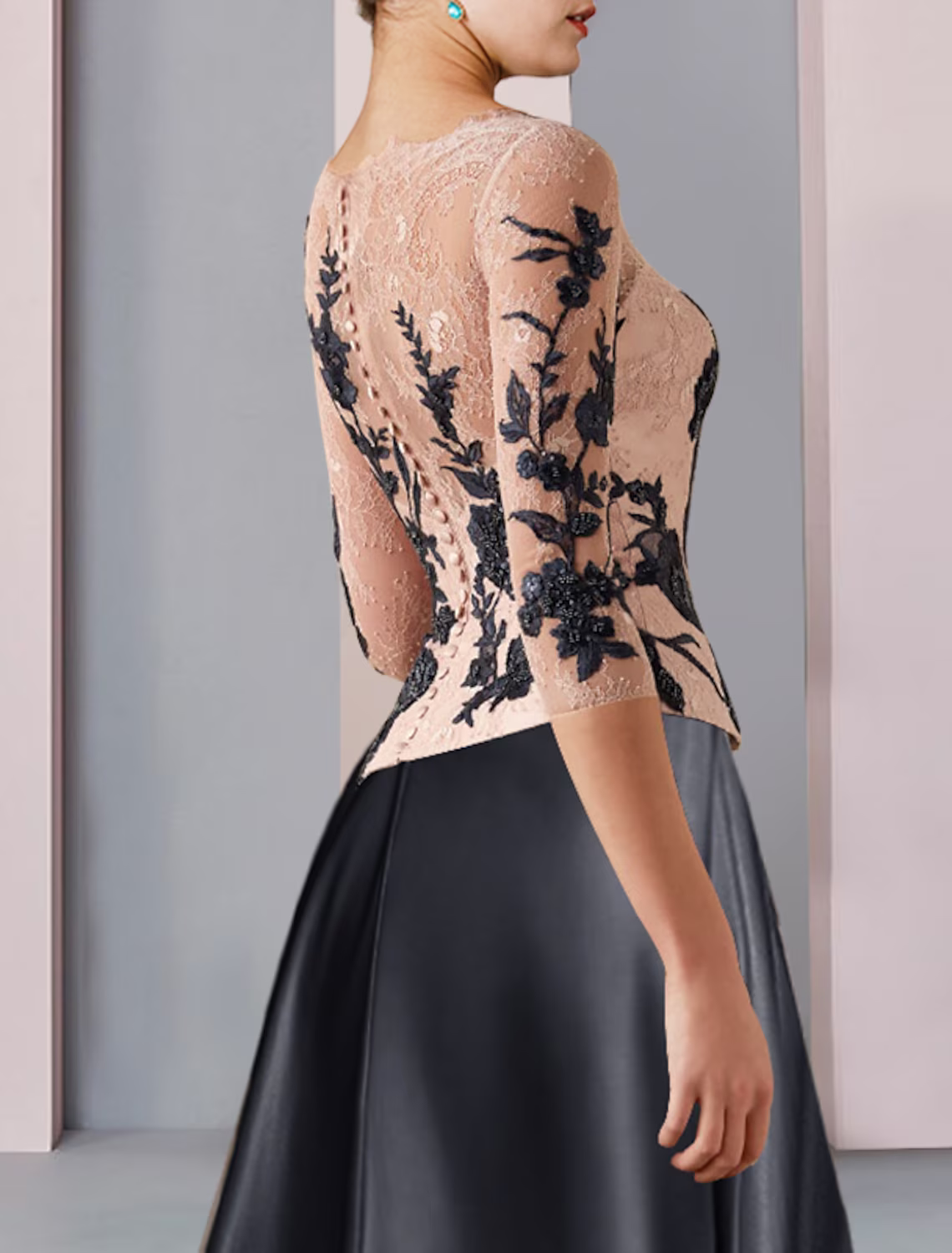 Mother of the Bride Dress Formal Wedding Guest Party Elegant V Neck Length Sleeve with Pleats