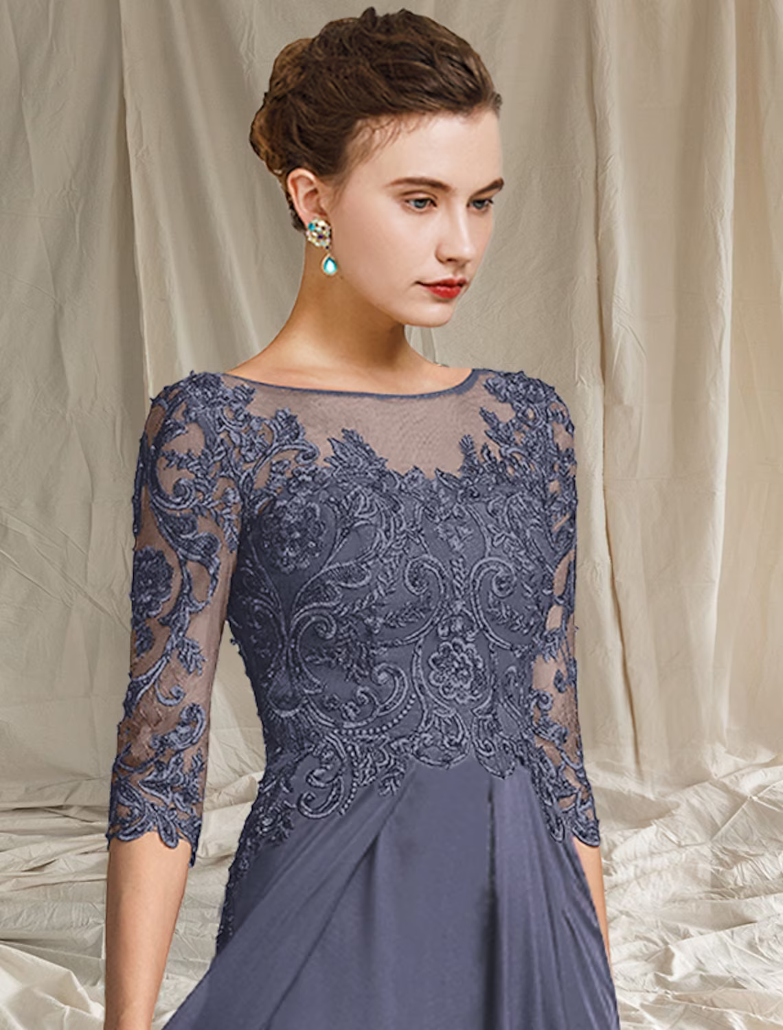 Mother of the Bride Dress Elegant Floor Length Half Sleeve with Pleats