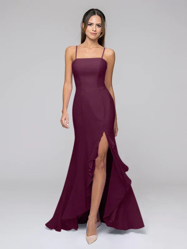 Spaghetti Strap Mermaid Bridesmaid Dresses With Ruffles Split
