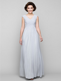 Mother of the Bride Dress Elegant V Neck Floor Length Sleeveless with Cross Beading