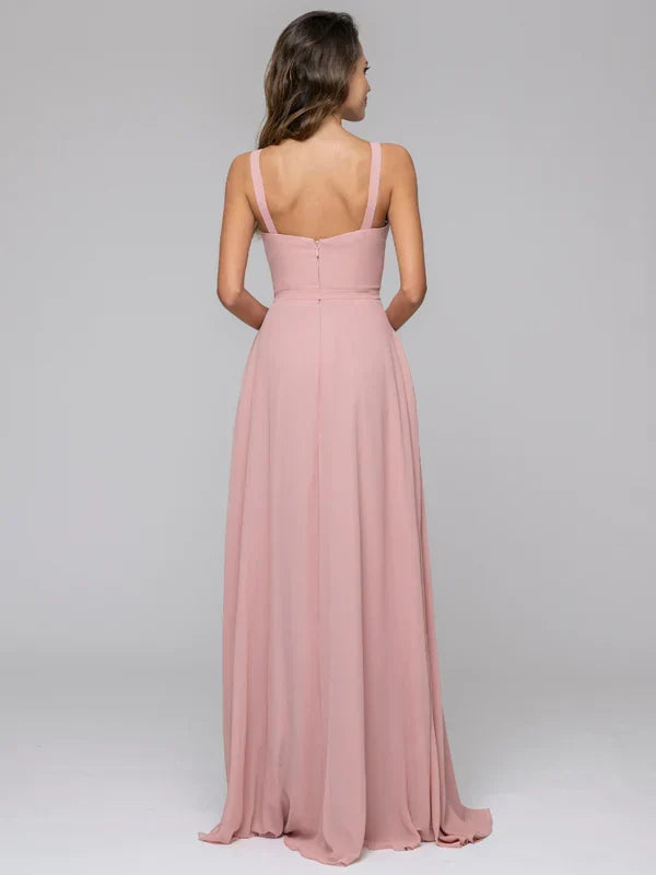 Straps Long Bridesmaid Dresses With Side Slit