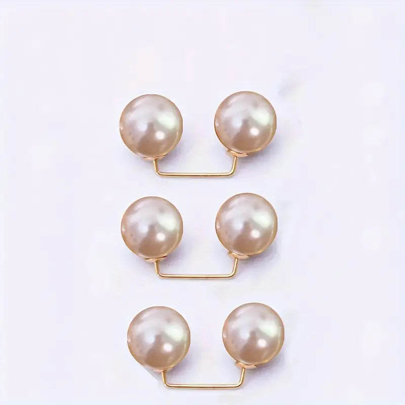 White DingJi 3pcs Pearl Brooch Pins - Adjustable, Anti-Slip, Safety Pin for Waist Cinching, Collar Adjusting, Scarf Securing, Fashion Accessories with Champagne, Grey, Imitation Pearls Button - Perfect for Dress, Shirt, and Outfit Decoration