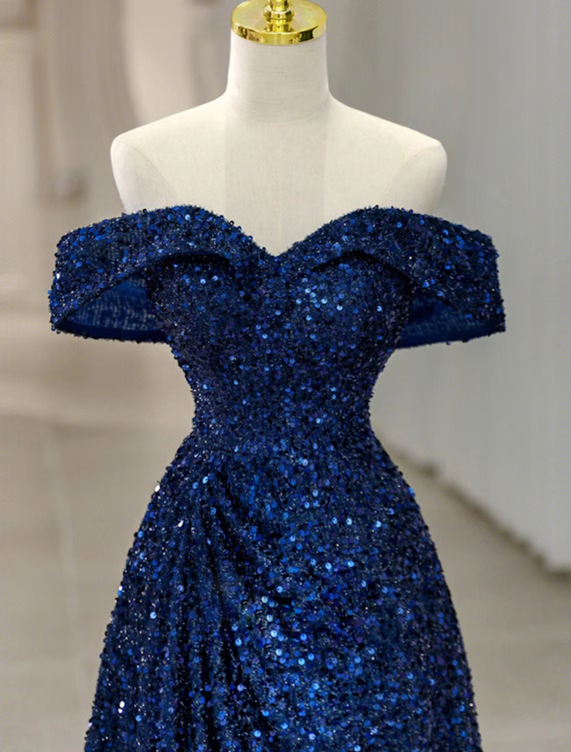 Evening Gown Sparkle Shine Dress Formal Sleeveless Off Shoulder with Glitter