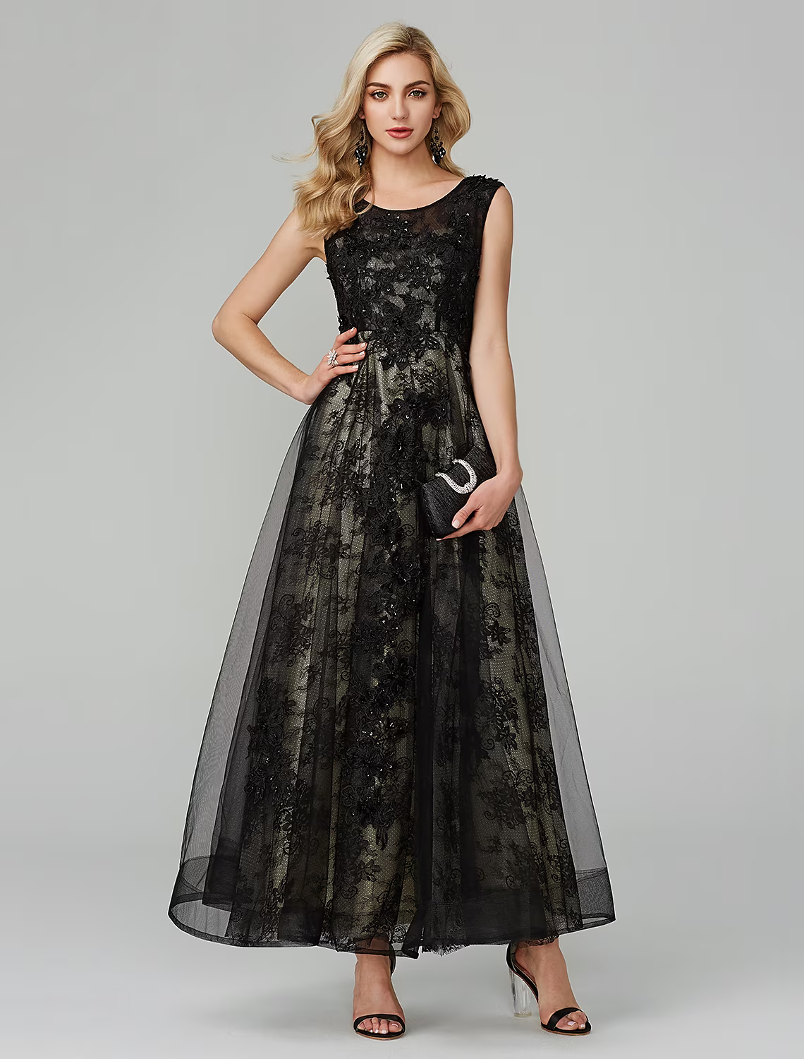 Open Back Dress Holiday Floor Length Sleeveless Jewel Neck with Appliques