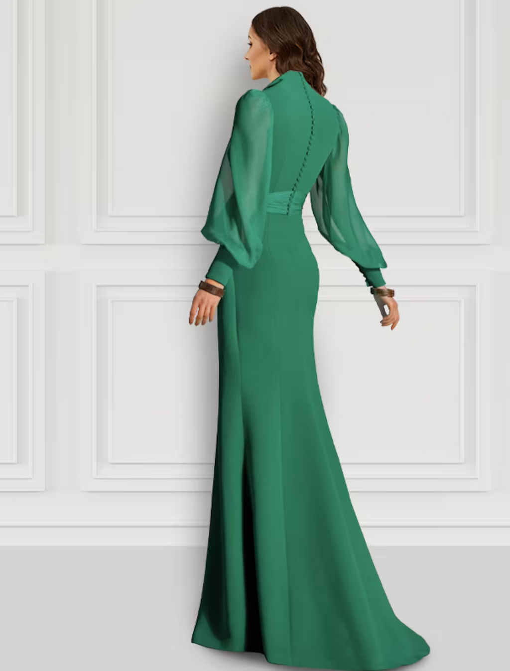 Mermaid / Trumpet Evening Gown Elegant Dress Formal Sweep / Brush Train Long Sleeve V Neck with Slit Strappy