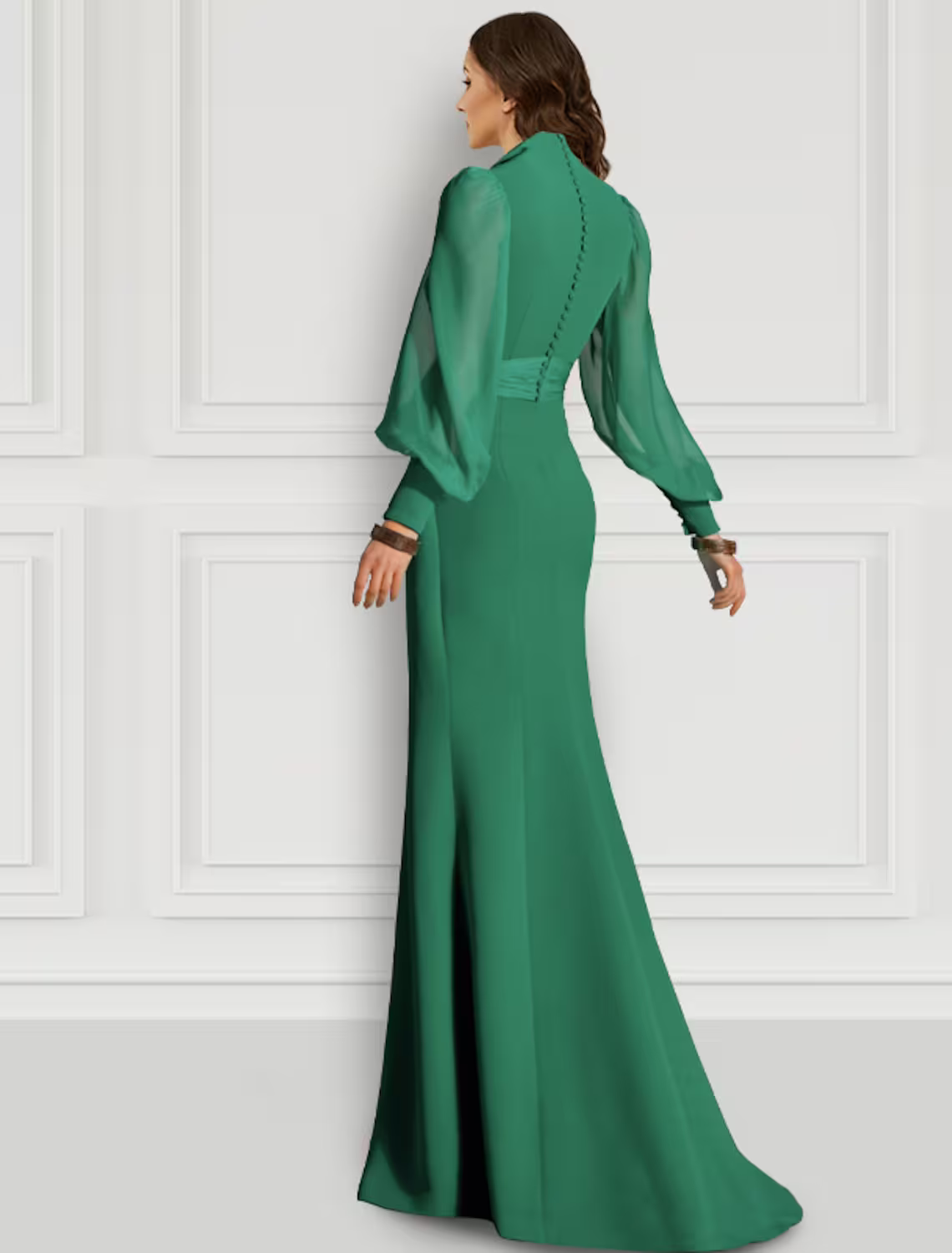 Mermaid / Trumpet Evening Gown Elegant Dress Formal Sweep / Brush Train Long Sleeve V Neck with Slit Strappy