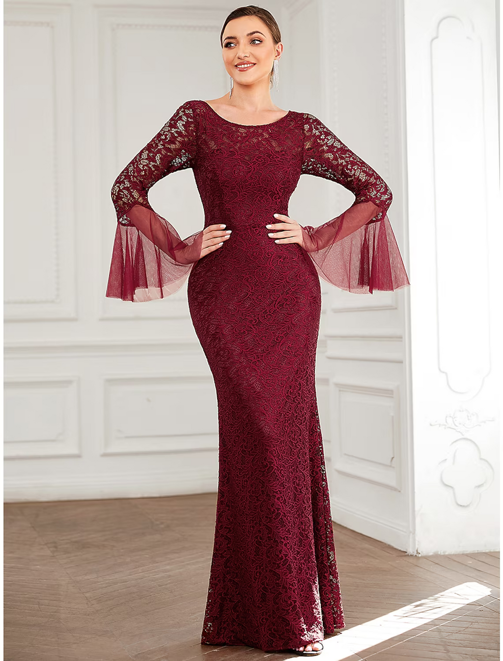 Mother of the Bride Dress Elegant Sexy Floor Length Long Sleeve