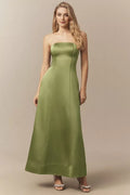 Green Sheath Strapless Sleeveless Up Back Ankle Length Ruffled Prom Dresses