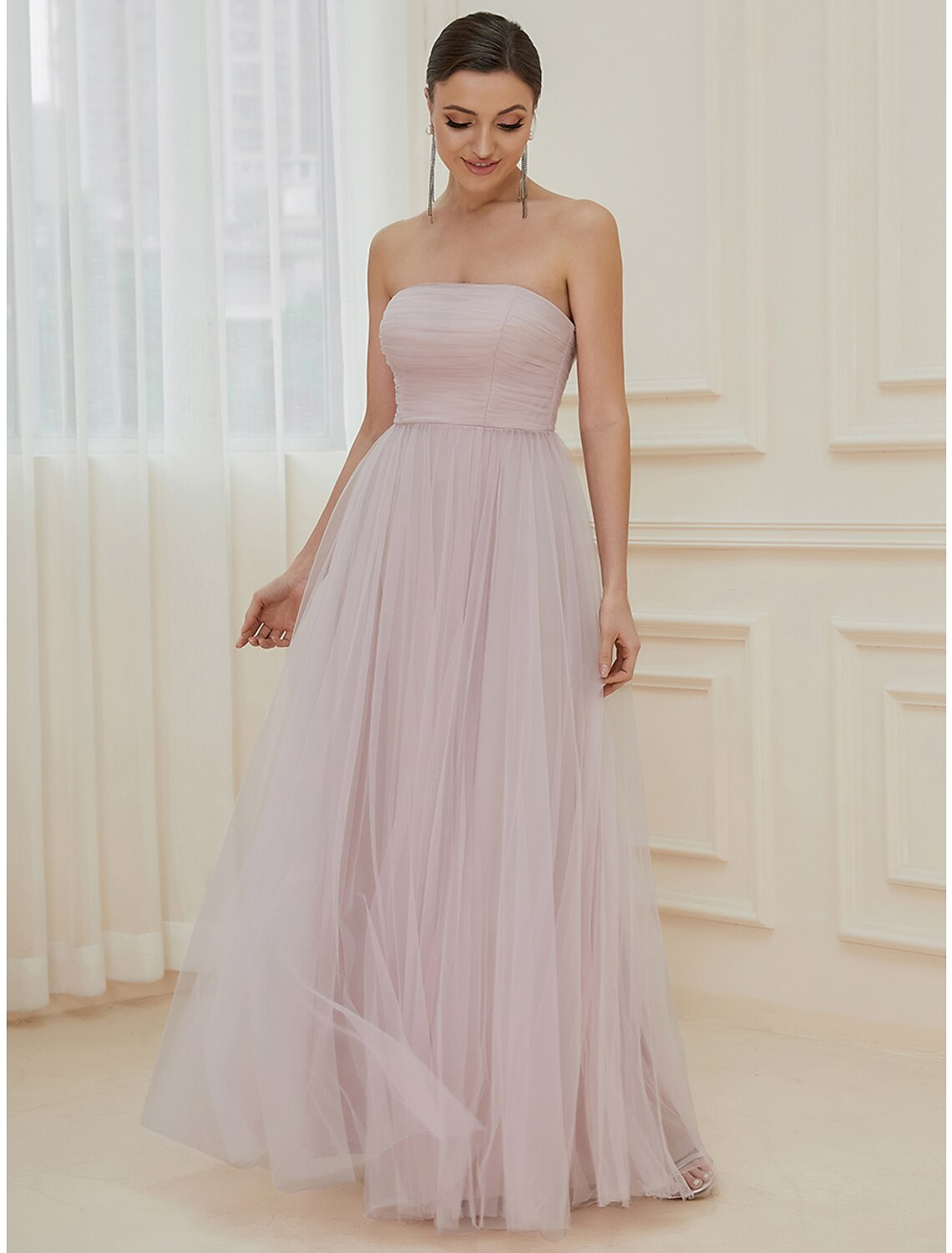 Evening Gown Elegant Dress Wedding Guest Floor Length Sleeveless Off Shoulder with Tiered