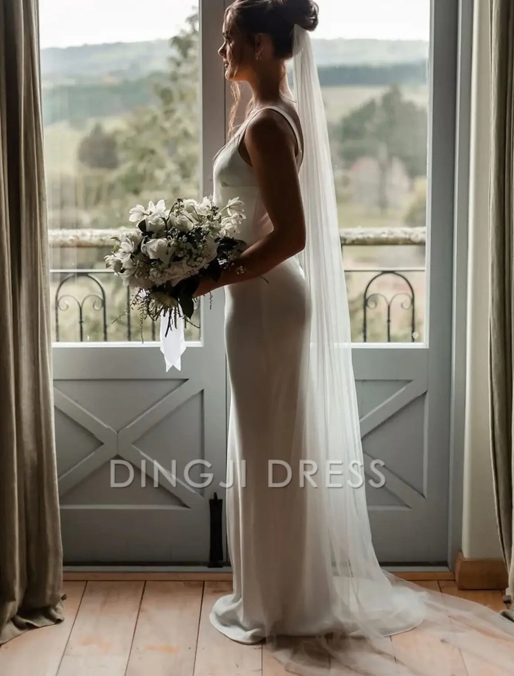 Ding Ji One-tier Formal Style Simple Classic Timeless Wedding Veil Chapel Veils Pure Color Fantastic Veil