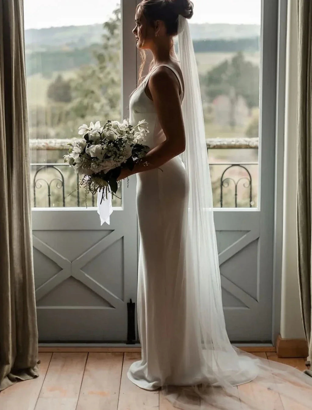 Ding Ji One-tier Formal Style Simple Classic Timeless Wedding Veil Chapel Veils Pure Color Fantastic Veil