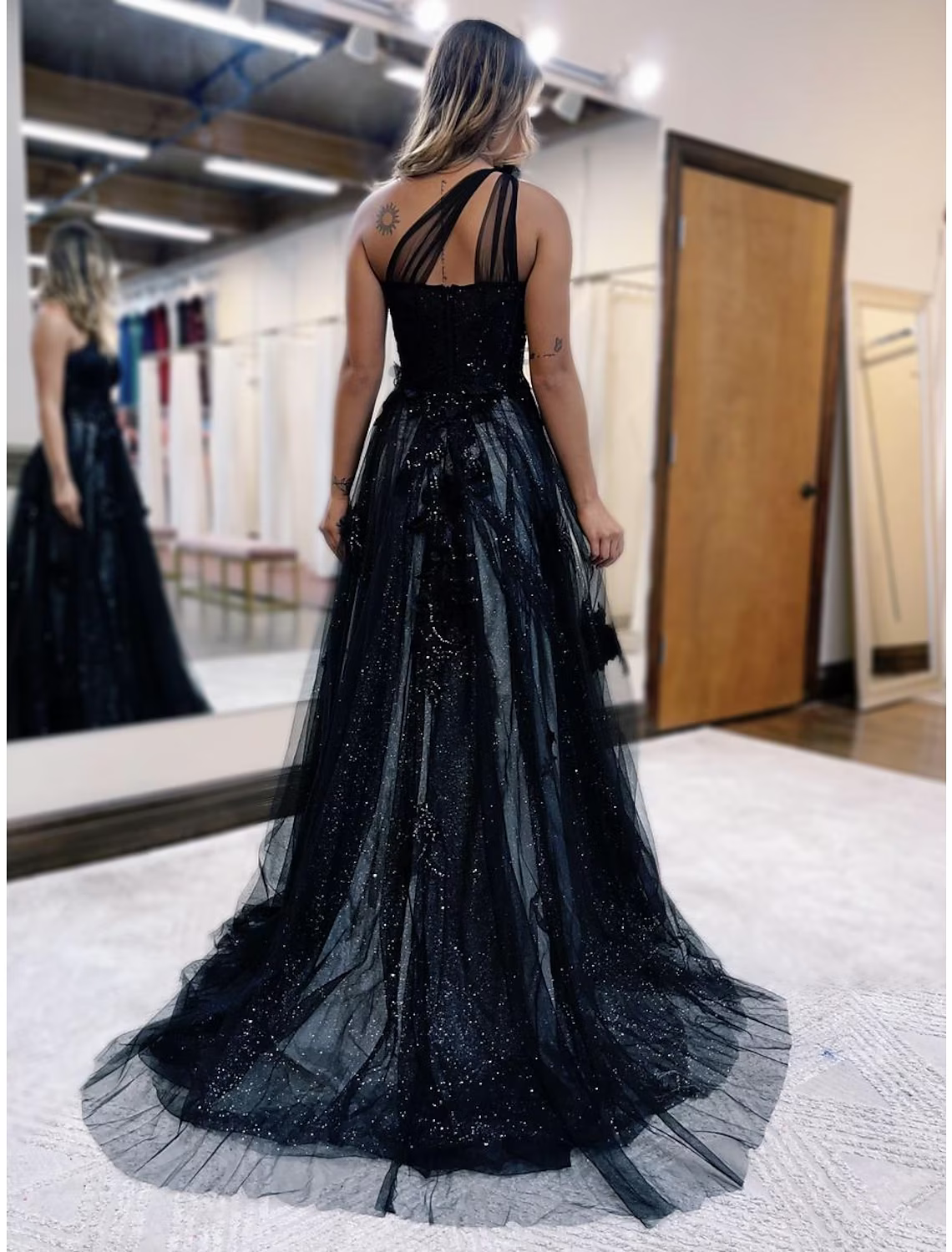 Formal Sleeveless One Shoulder Backless with Pleats Appliques