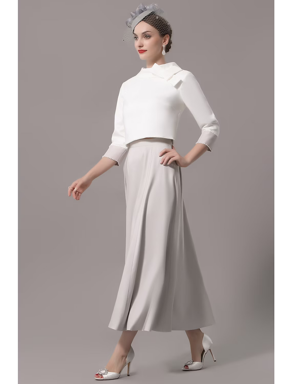 Two Piece Mother of the Bride Dress Church Elegant Ankle Length Sleeve with Bow(s)
