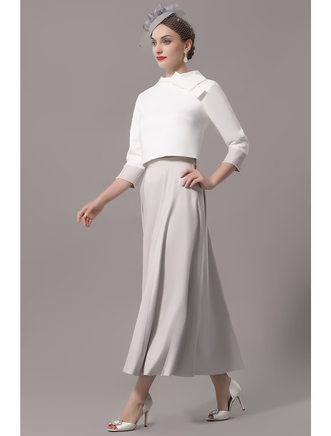 Two Piece Mother of the Bride Dress Church Elegant Ankle Length Sleeve with Bow(s)