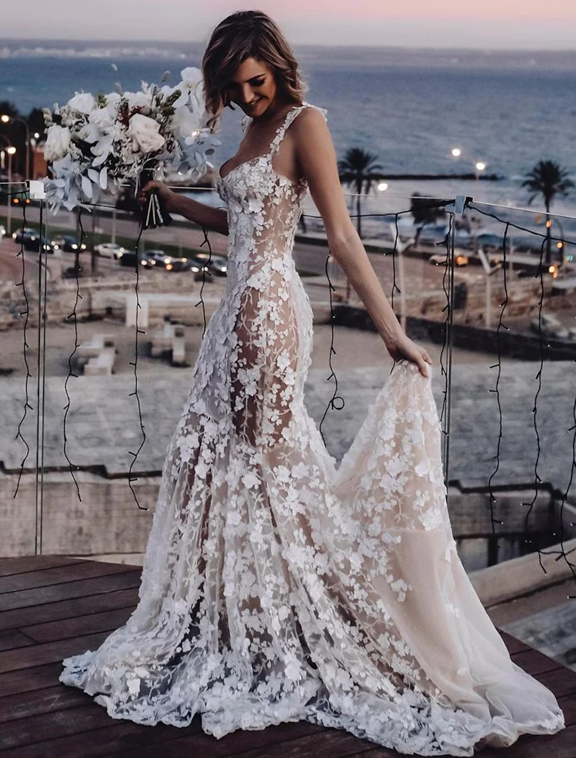 Beach Sexy Boho Wedding Dresses Court Train Sleeveless V Neck With Appliques